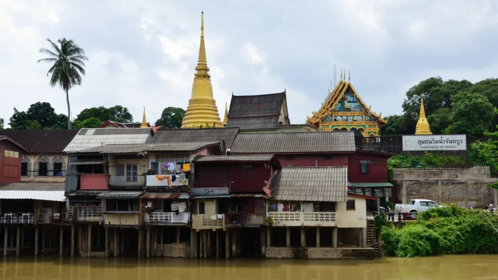 Historic riverside shophouses in Chanthaboon Riverside Community, Chanthaburi
